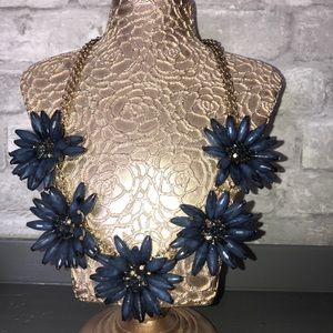 Gold and navy flower statement necklace
